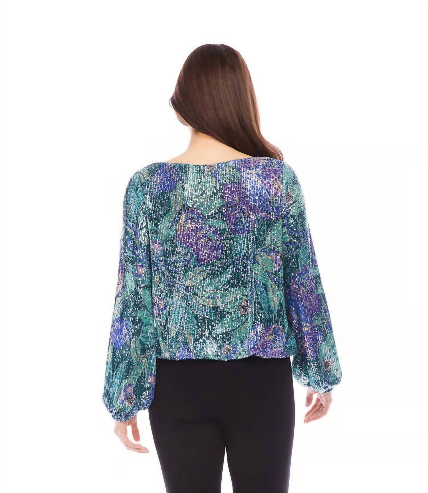 Karen Kane - Prue Print Sequin Boatneck Top