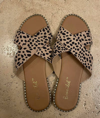 Bonnibel Women's Jolene Criss Cross Sandals in cheetah - women's sandal - detail view