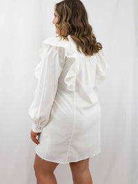 entro Ruffle Shoulder Button Up Mini Dress in white - women's dress - view 4