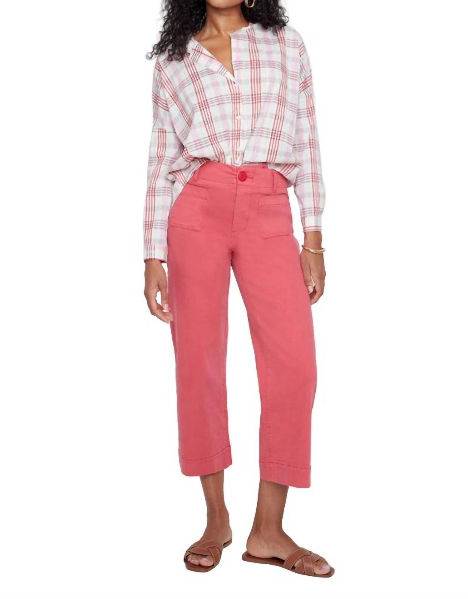 Renuar Woven Plaid Button Down Blouse in scarlet combo - women's blouse - alternate view
