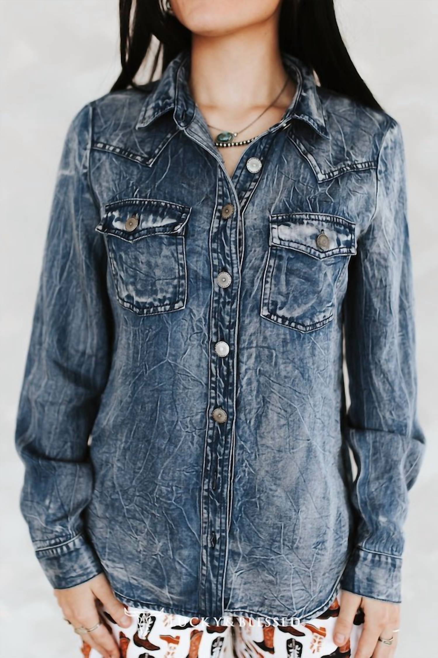 Lucky & Blessed - Washed Western Denim Shirt
