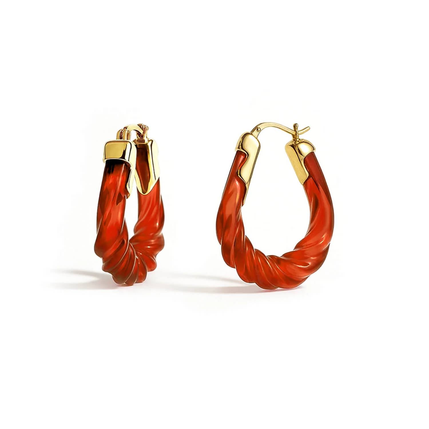 Gold & Honey - Women's Rope Twist Oval Lucite Birthstone Hoop Earrings