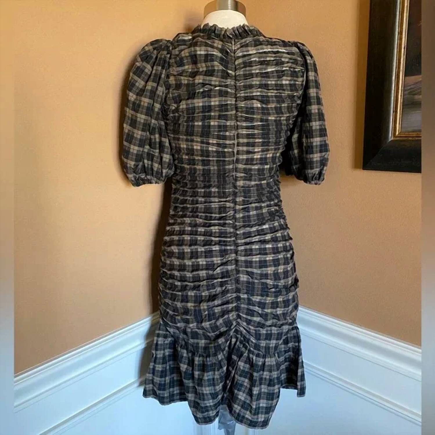 Ganni - Plaid Seersucker Mini Dress