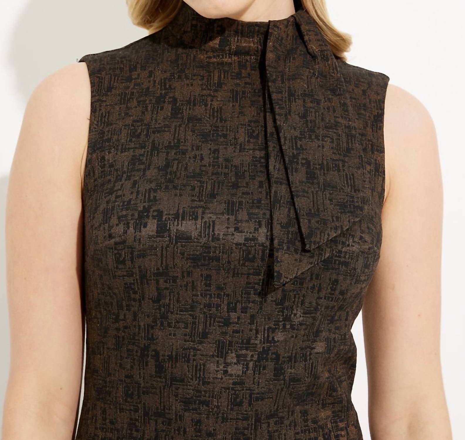 Joseph Ribkoff High-neck Abstract Sheath Dress in black brown - women's dress - detail view