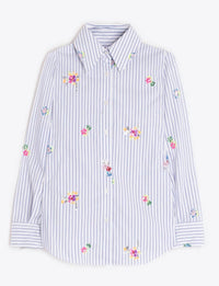 Vilagallo - Women's Mafalda Rayas Striped Shirt With Floral Sequin Detailing