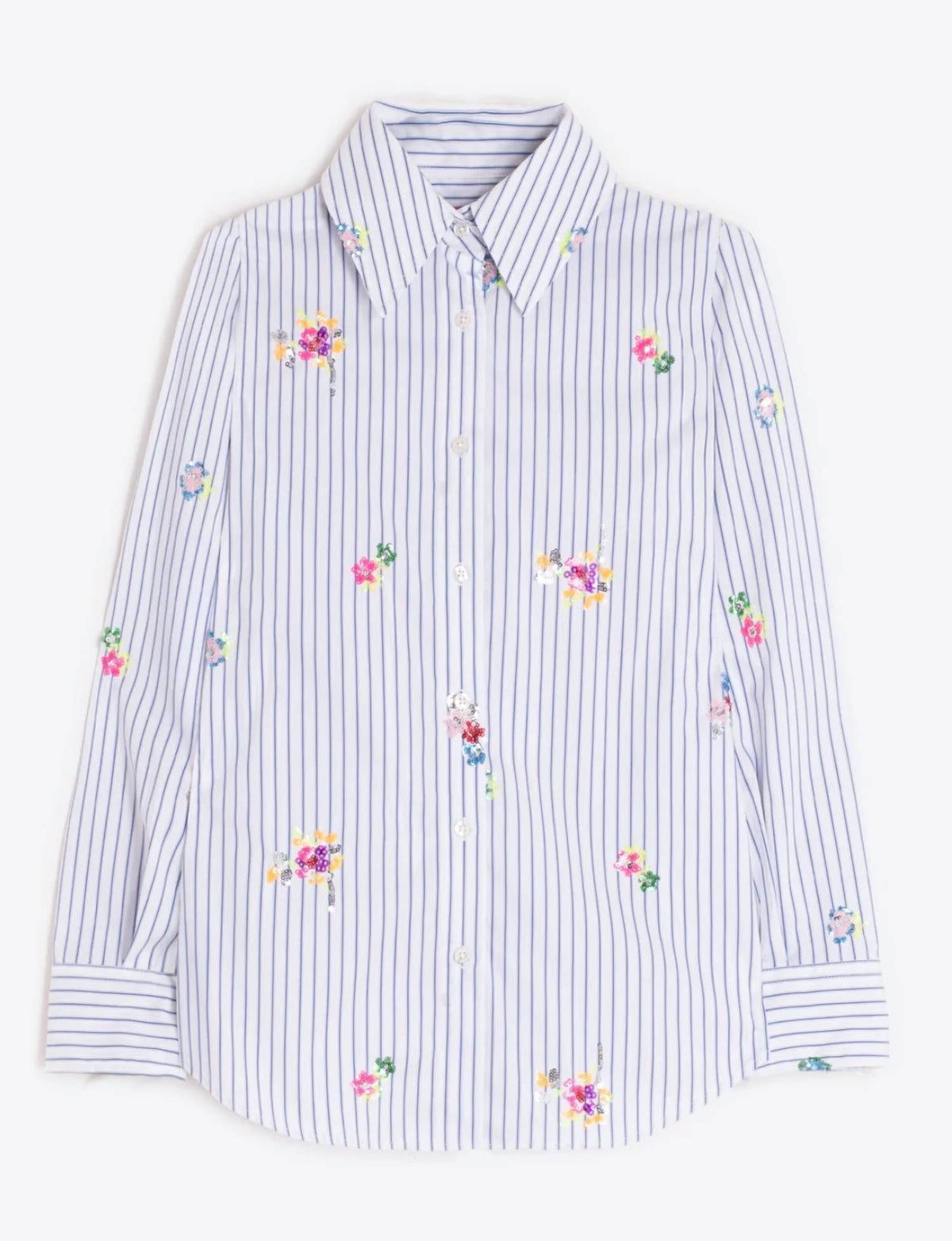 Vilagallo - Women's Mafalda Rayas Striped Shirt With Floral Sequin Detailing
