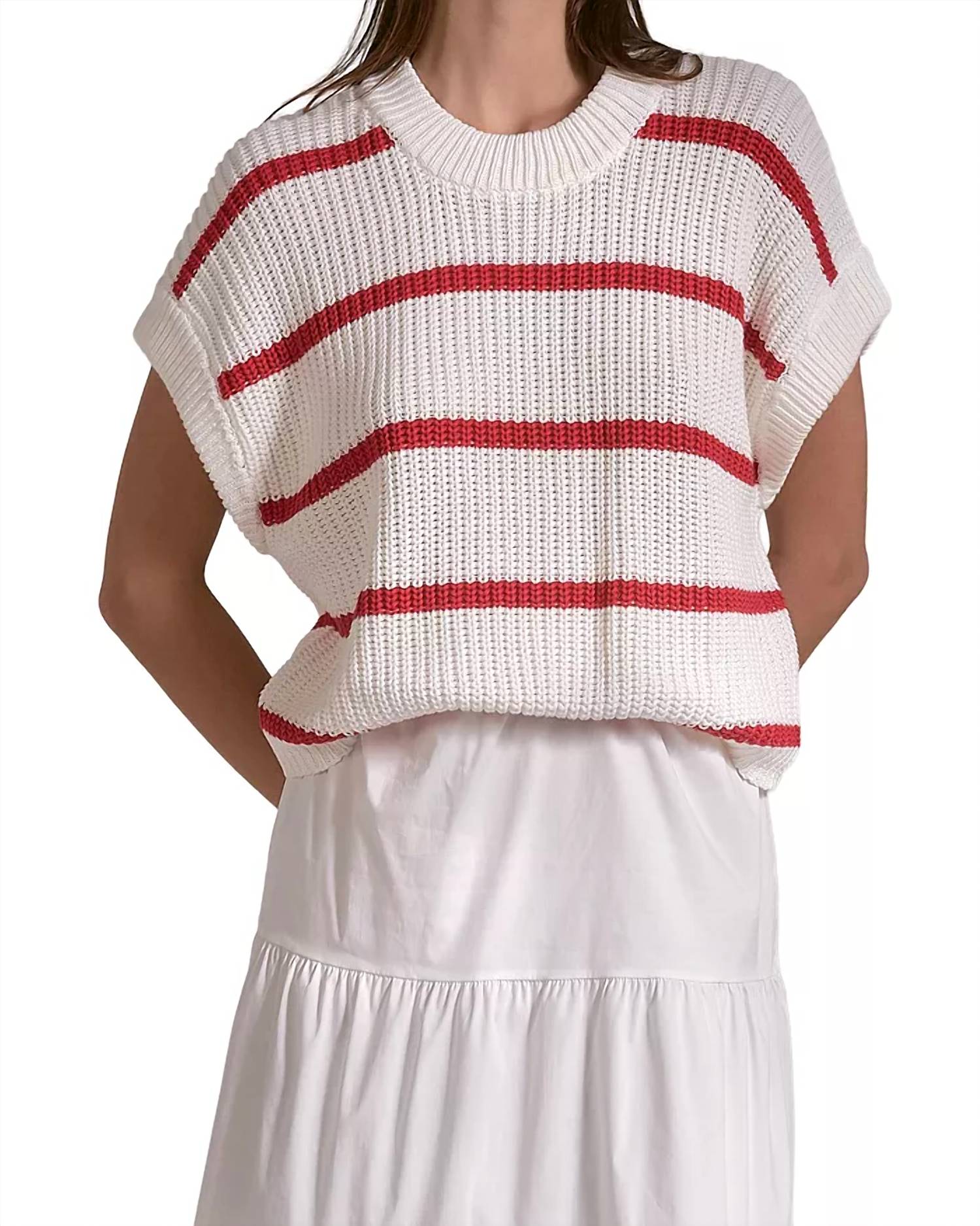 ELAN Sweater Top Midi Dress in white whitered stripe - women's dress - view 4