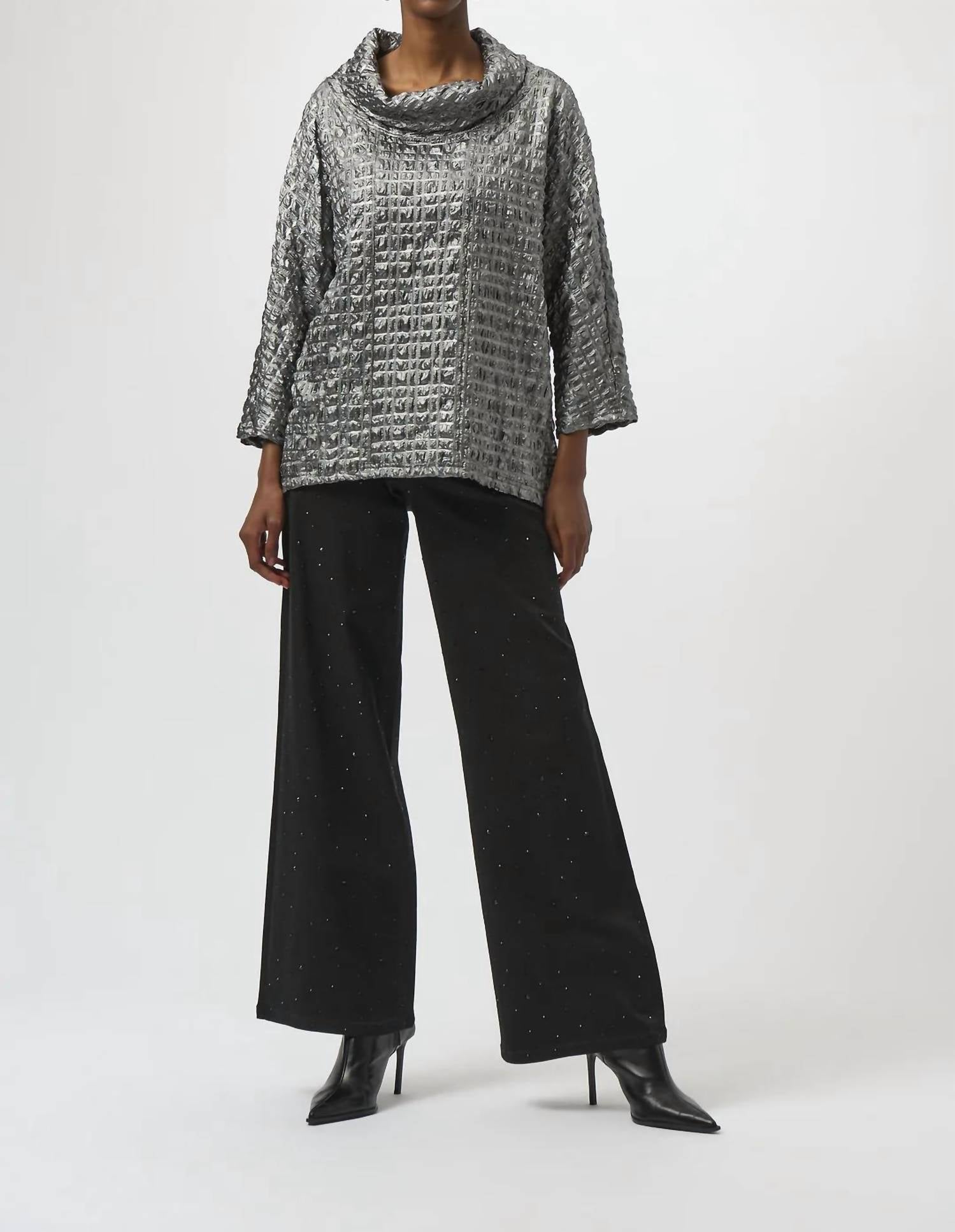 Joseph Ribkoff - Foiled Cowl Neck 3/4 Dolman Sleeves Top