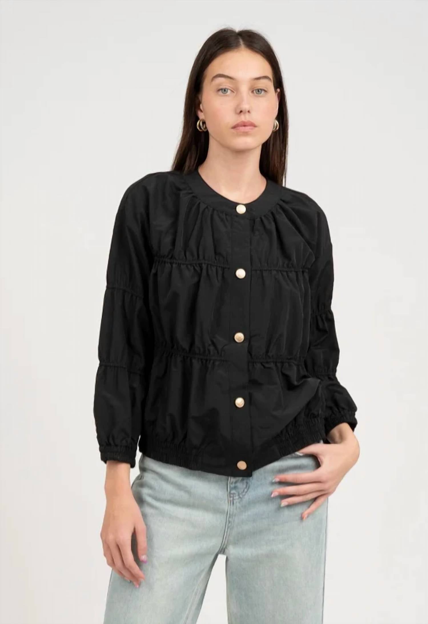 Elle Grey - Elegant Elastic Piping Blouson Jacket