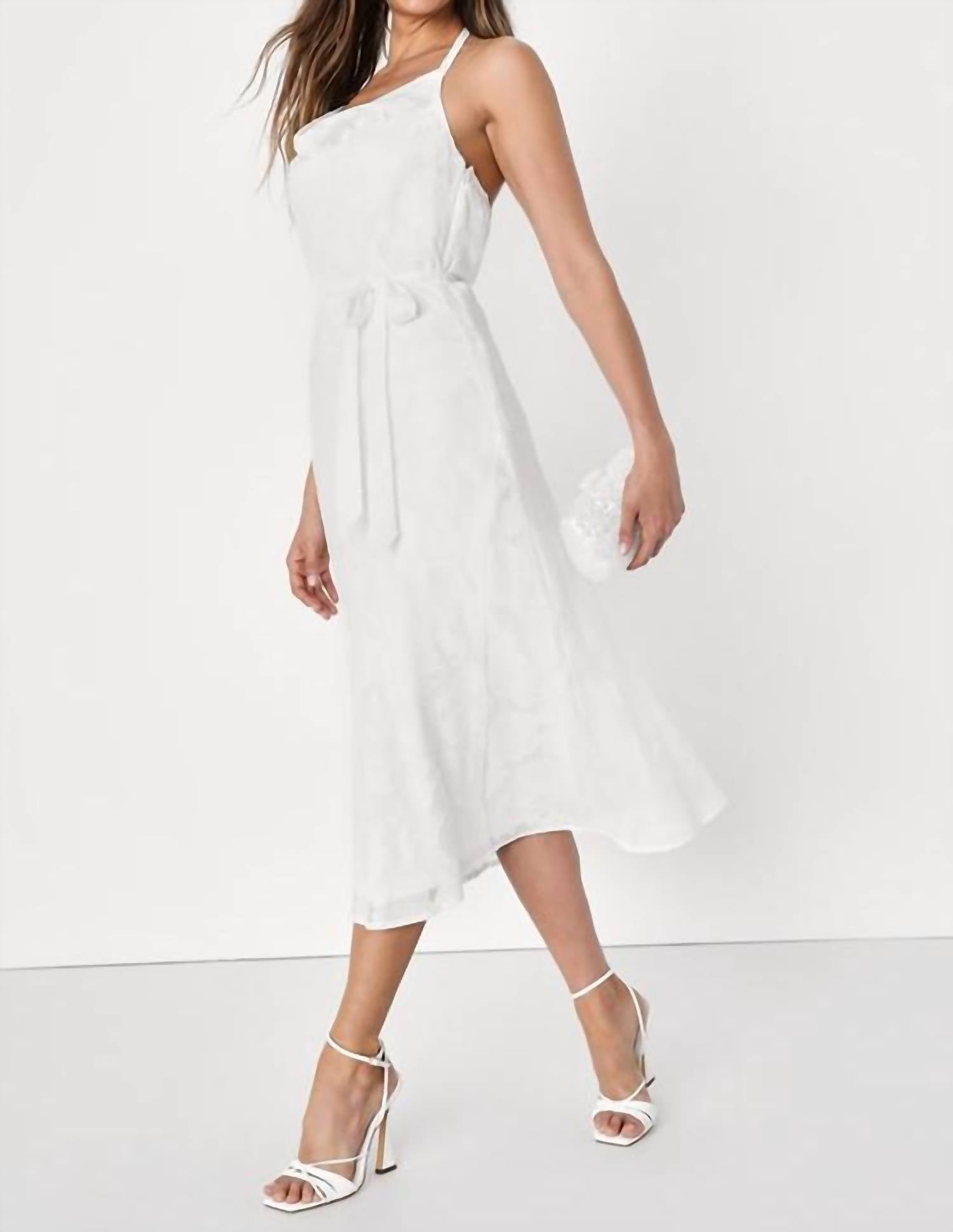 Lulus - Graceful Floral Jacquard Halter Elegant Midi Dress - Plus
