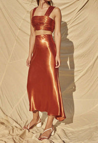 Aiifos Nicole Metallic Satin Crop Top in copper - women's shirt
