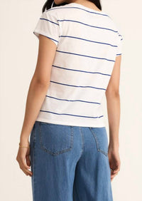 Z Supply Women's Striped Modern V Neck Top in oceanside - men's t-shirt - detail view