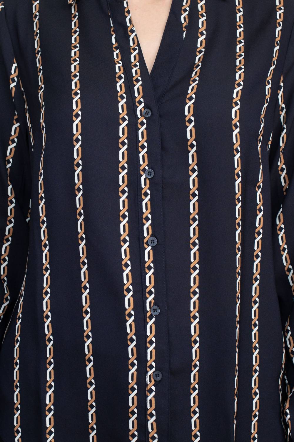 Joan Vass - Collared V-neck Back Yoke Printed Woven Top