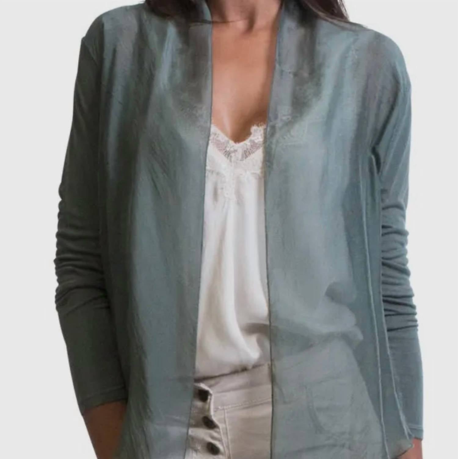 Made In Italy - Silk Front Tie Long Sleeve Shrug