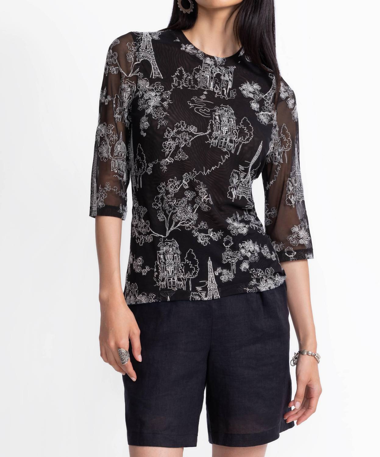 Johnny Was KAIA MESH TEE in black - women's t-shirt - alternate view