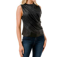 Ariella - Ruched Faux Leather Hi Neck Top