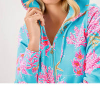 Lilly Pulitzer Avida Zip-up Terry Hoodie in multi royal coral - women's top - alternate view