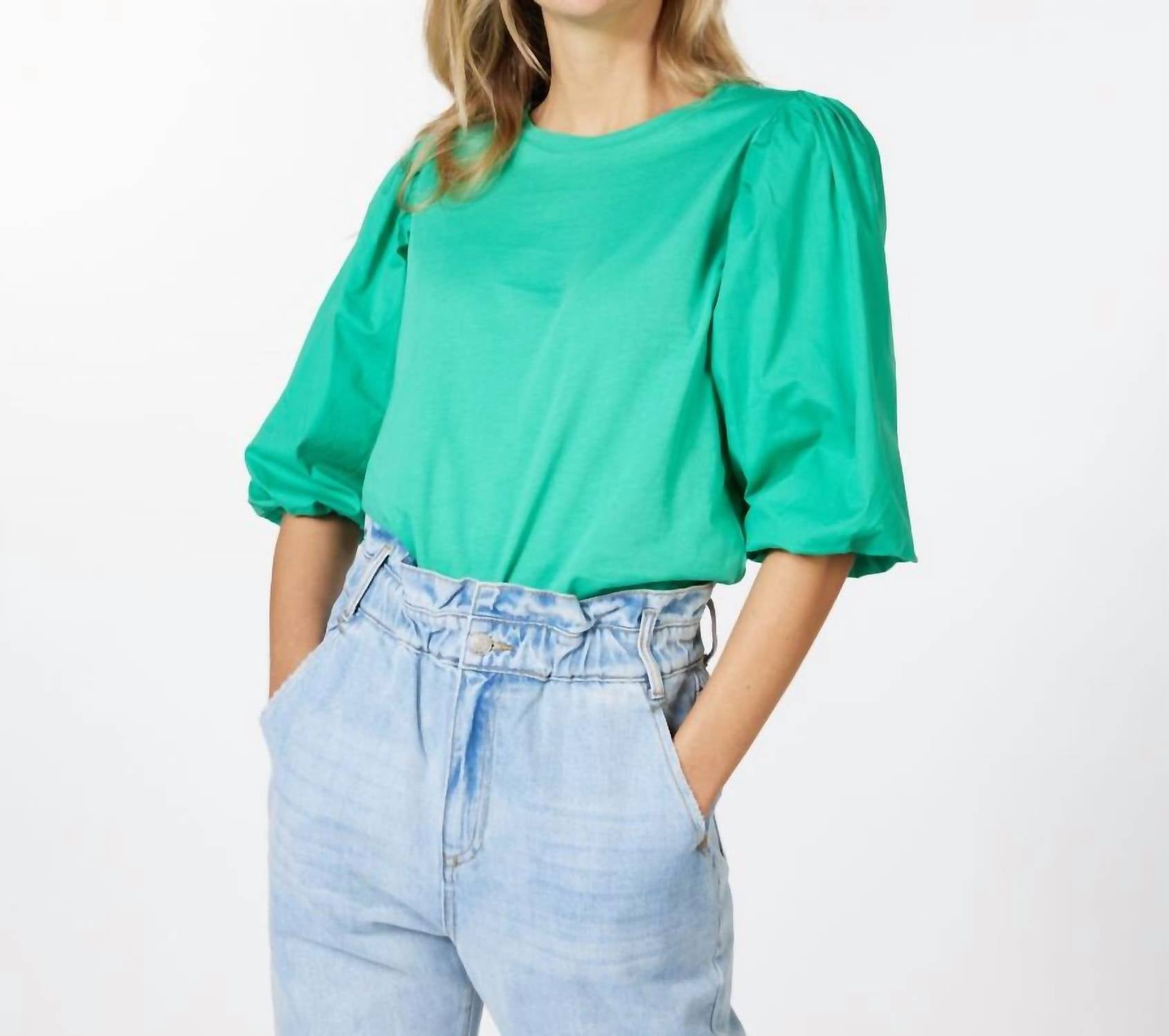 ESQUALO Posy Puff Sleeve T-shirt in jade green - women's t-shirt