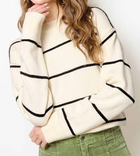 LA MIEL Loose Fit Stripe Long Sleeve Crew Sweater in powder - women's sweater
