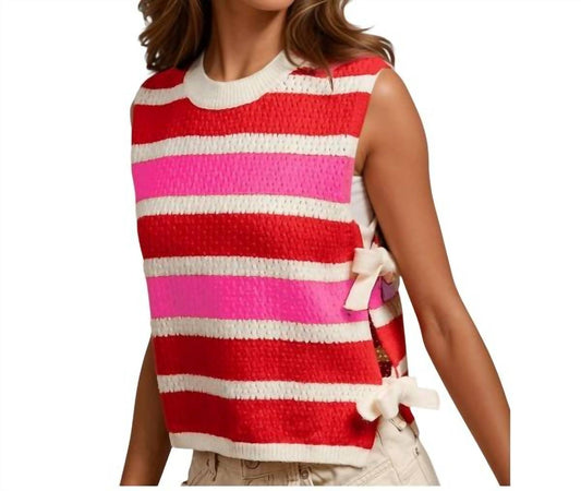 Bibi - Vivid Stripe Side-tie Sweater Vest