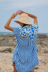 Palm Collective Geo Shirt Dress in blue - women's dress - alternate view