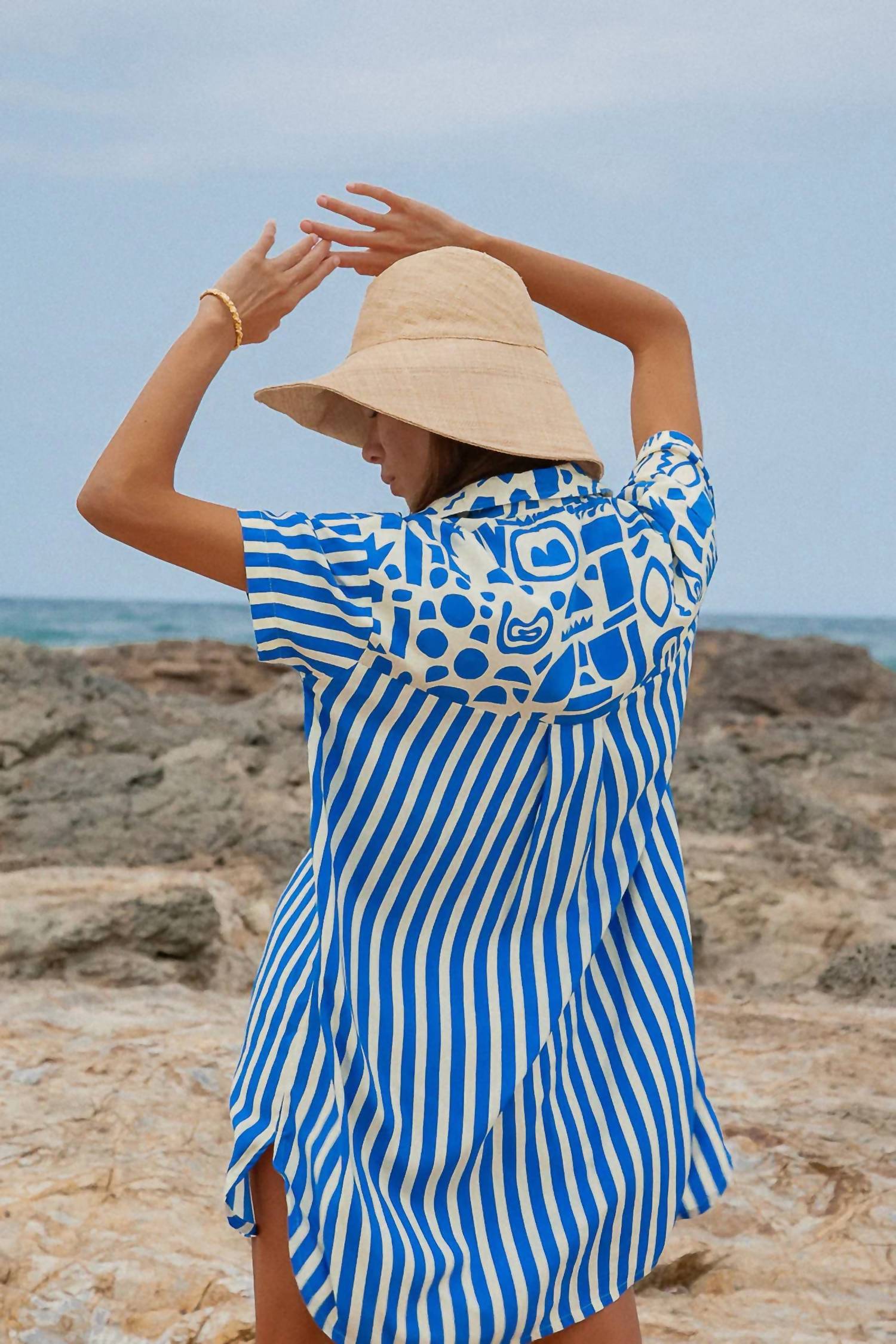 Palm Collective Geo Shirt Dress in blue - women's dress - alternate view