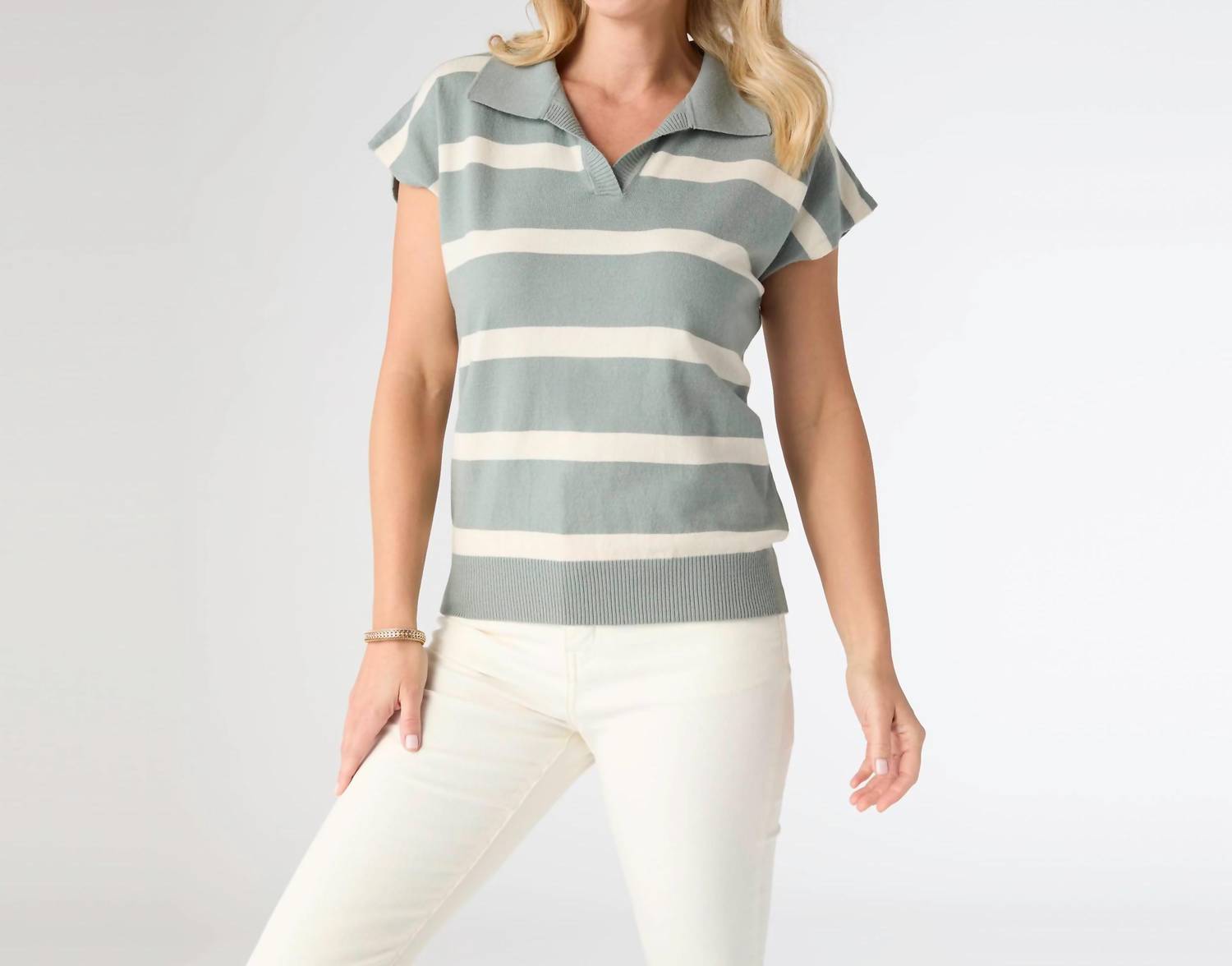 Coco + Carmen - Women's Lightweight Heavenly Luxe V Neck Stripe Top