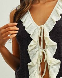 Miou Muse - Crochet Knit Vest Top With Ruffle