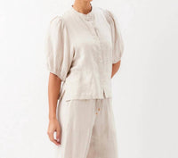 Karen Kane - Puff Sleeve Linen Button-Up Shirt