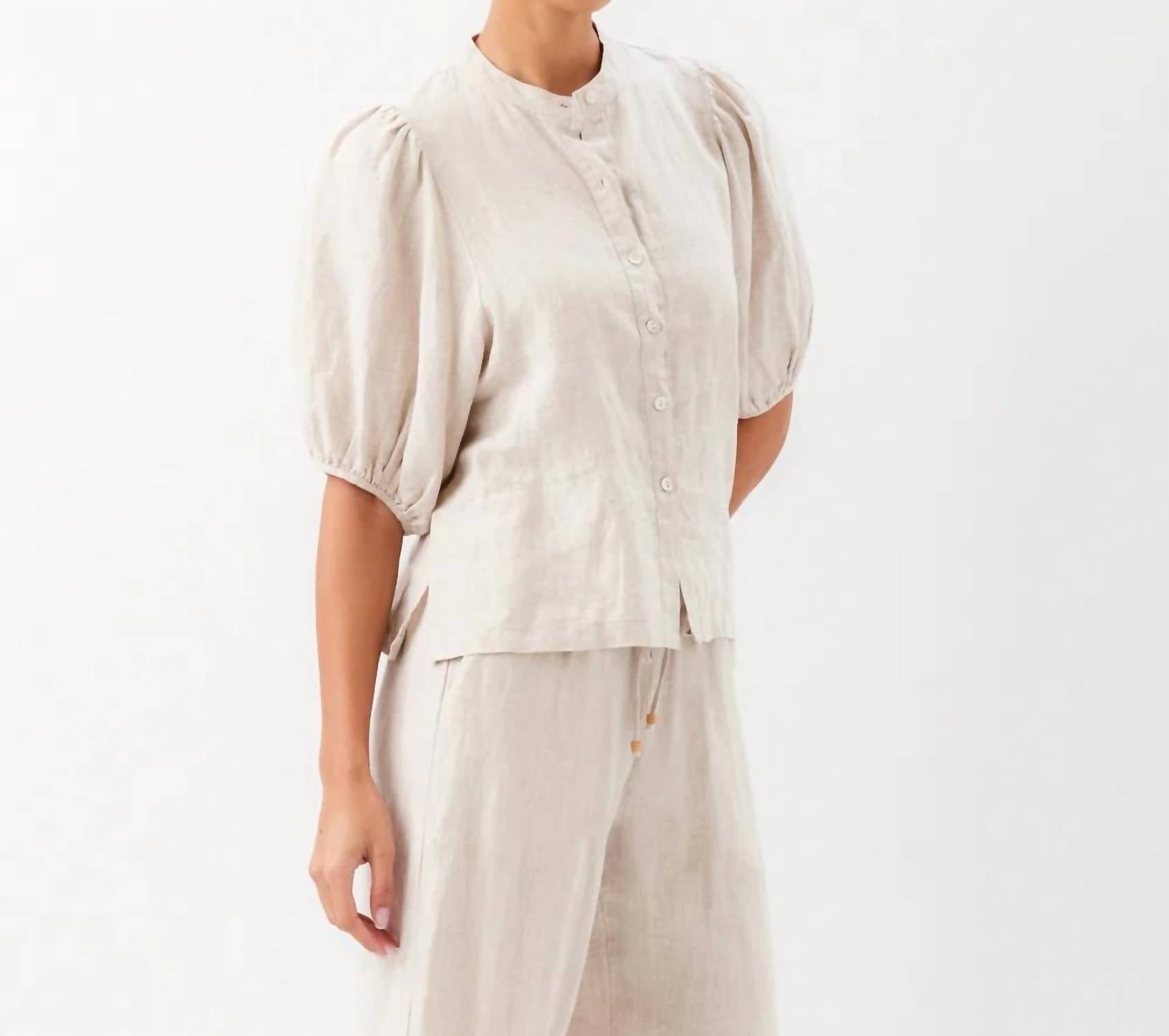 Karen Kane - Puff Sleeve Linen Button-Up Shirt