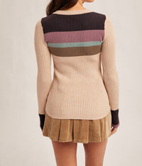 Hem & Thread - Color Block Rib Henley Sweater Top