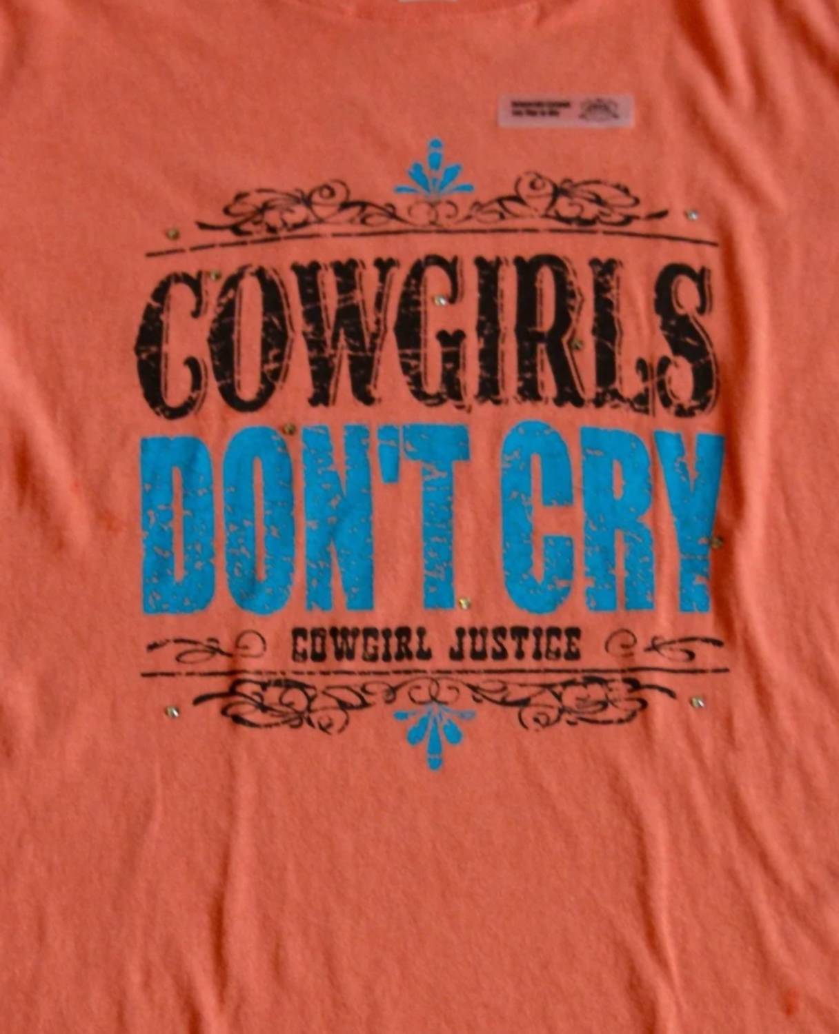 Cowgirl Justice Women's Cowgirls Don't Cry Tee in papaya - women's t-shirt - detail view