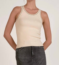 ELAN Felicia Fine Ribbed Tank Top in cream - women's tank top - detail view