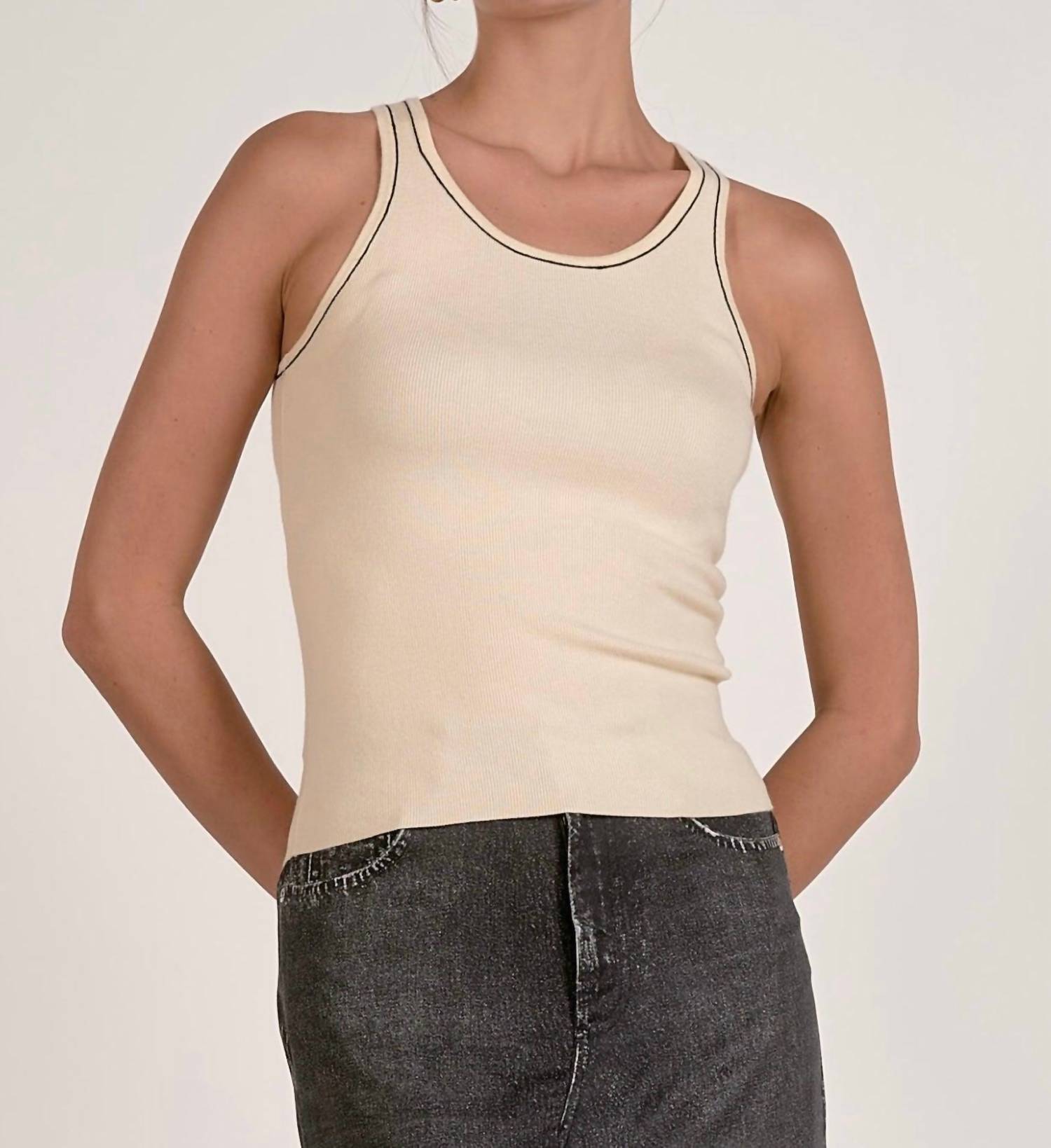 ELAN Felicia Fine Ribbed Tank Top in cream - women's tank top - detail view