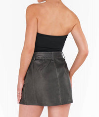 Show Me Your Mumu Tyra Belted Skirt in vintage black faux leather - women's skirt - detail view