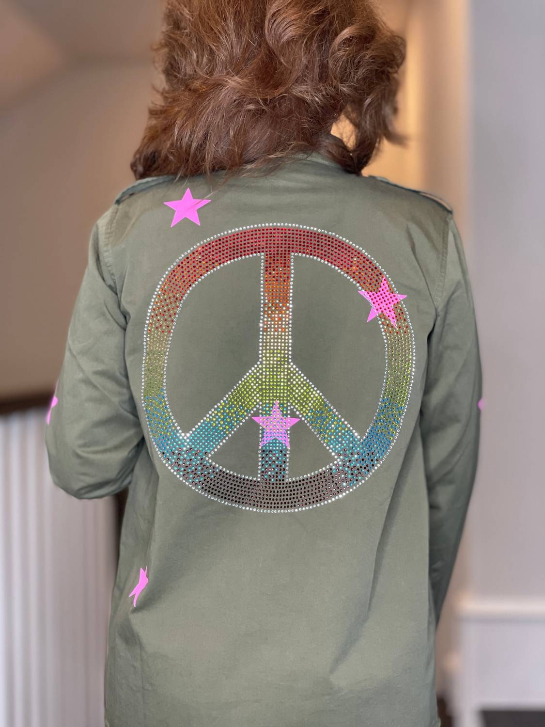 Moving Forward - Army Shacket with Rhinestone Peace Sign