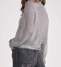 ELAN Metallic Zip Cardigan Sweater in silver - women's cardigan - alternate view