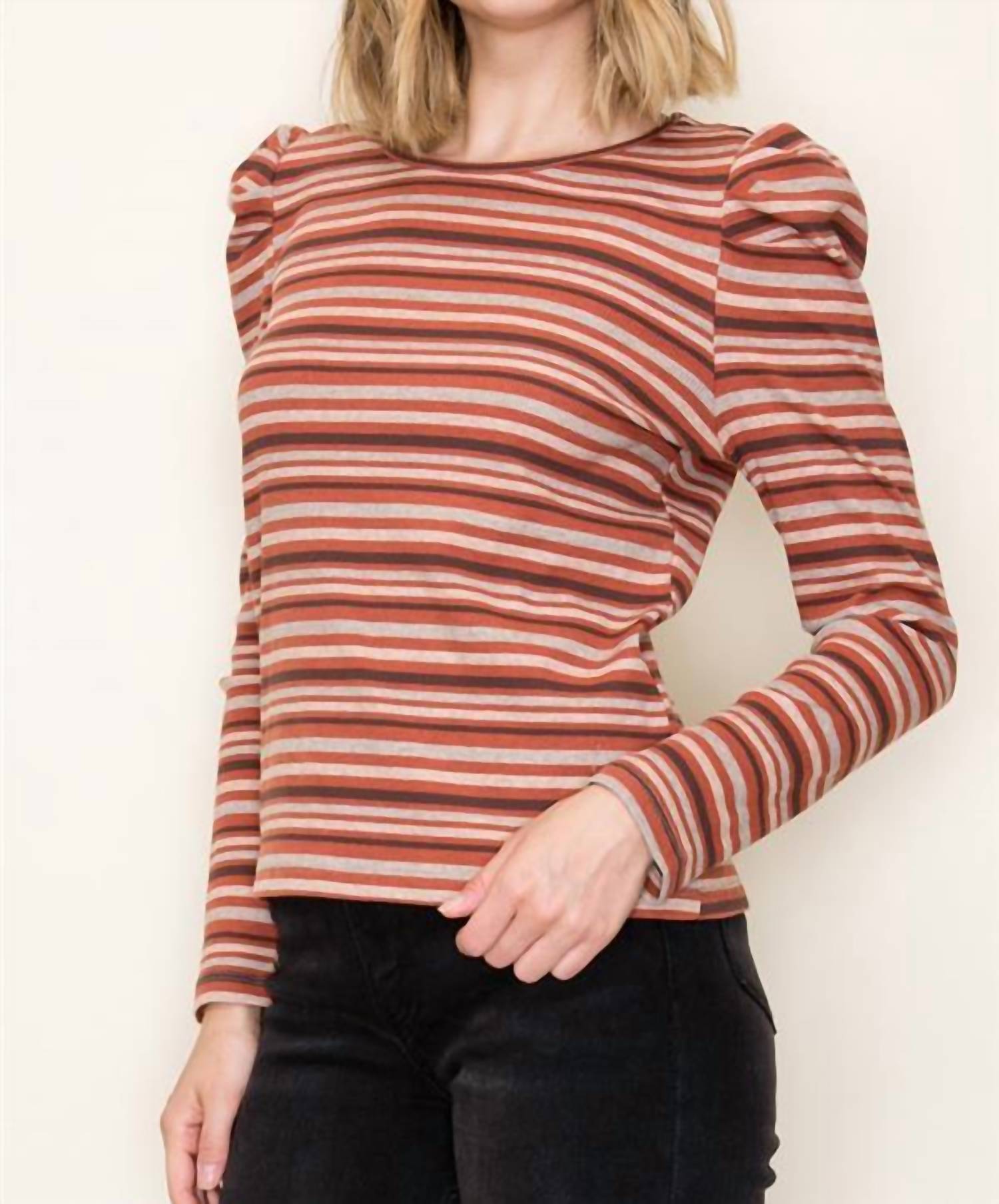 Staccato - Striped Puffed Long Sleeve Top