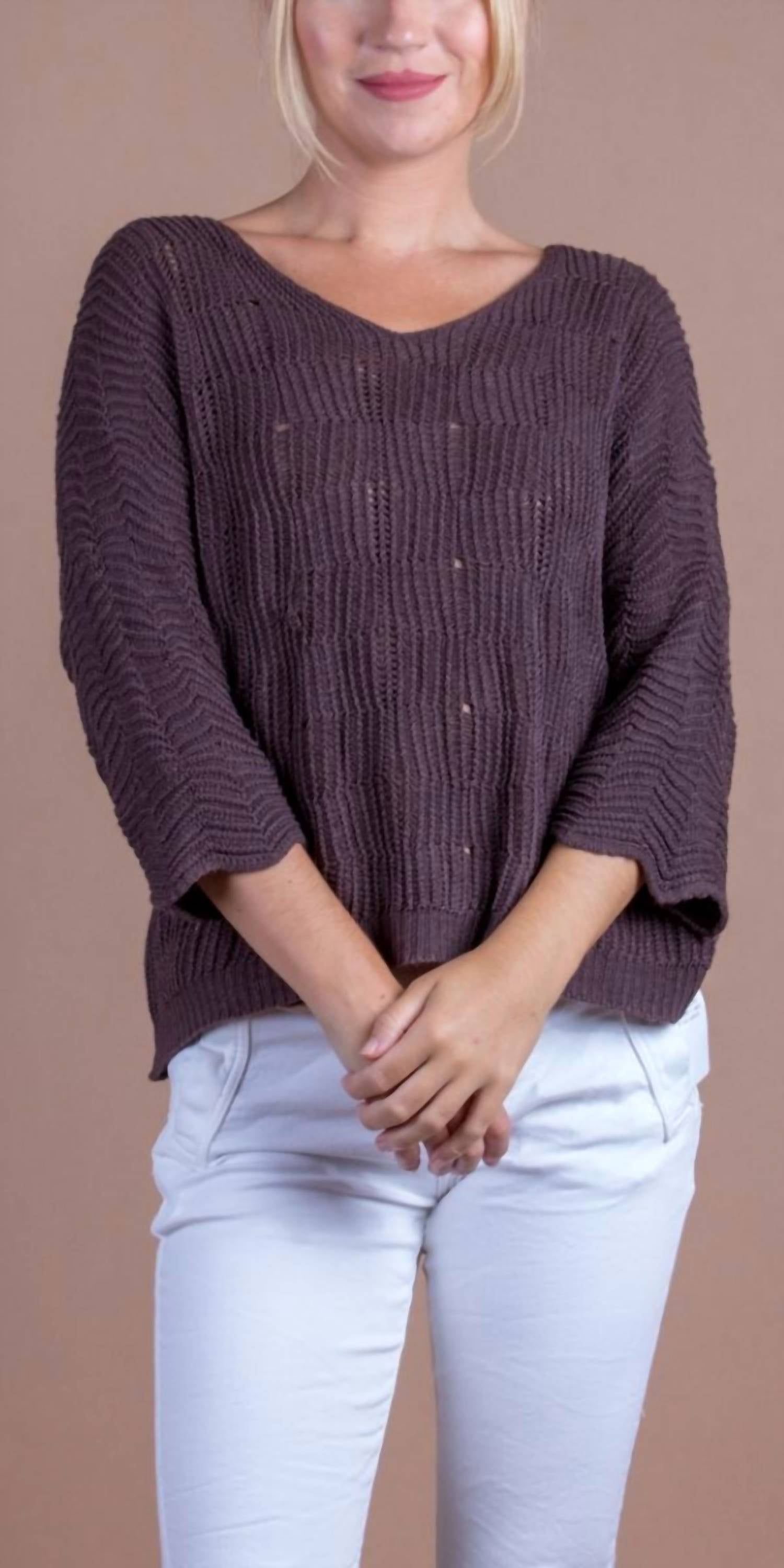 GIGI MODA Scacchi Knit Sweater in chocolate - women's sweater - alternate view