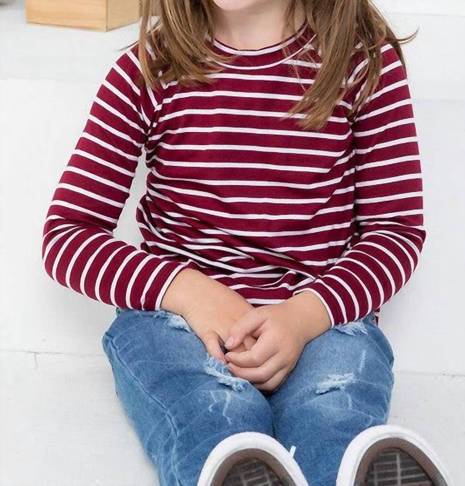 Perfect Peach - Girl's Long Sleeve Stripe Top