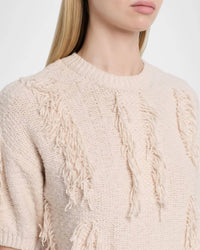 Autumn Cashmere - Short Sleeve Fringe Crew Sweater
