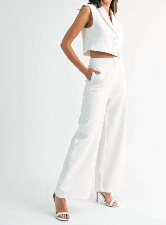 Mable - Sleeveless Collar Vest and Wide Pant Set