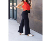 Julia Rose Brooke Wide Leg Full-length Luxe Leggings in black - women's pants - detail view