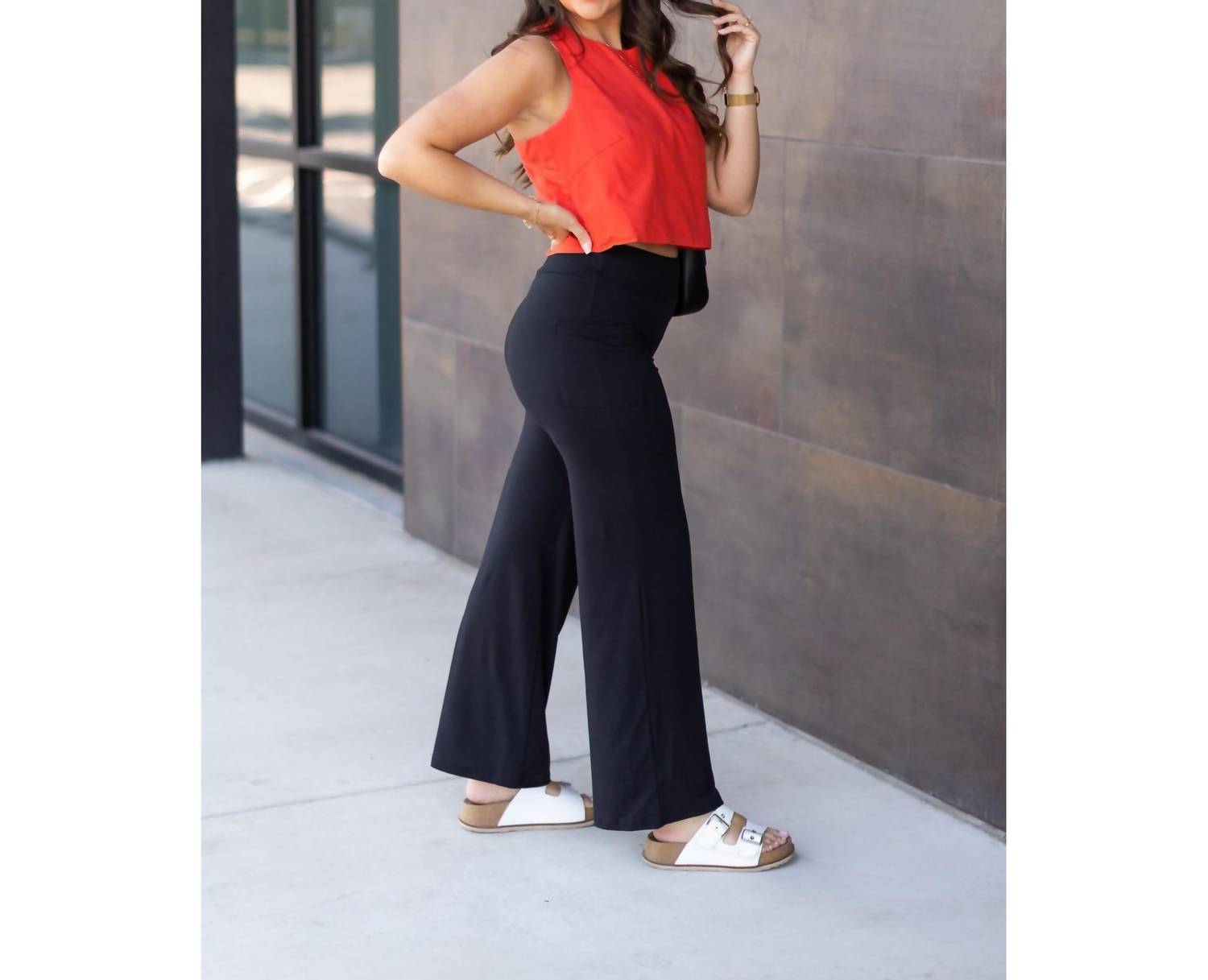 Julia Rose Brooke Wide Leg Full-length Luxe Leggings in black - women's pants - detail view