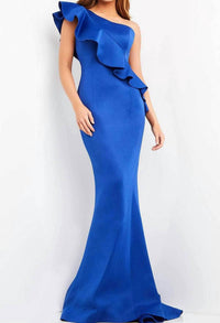 Jovani - Ruffle Draped Mermaid Evening Dress