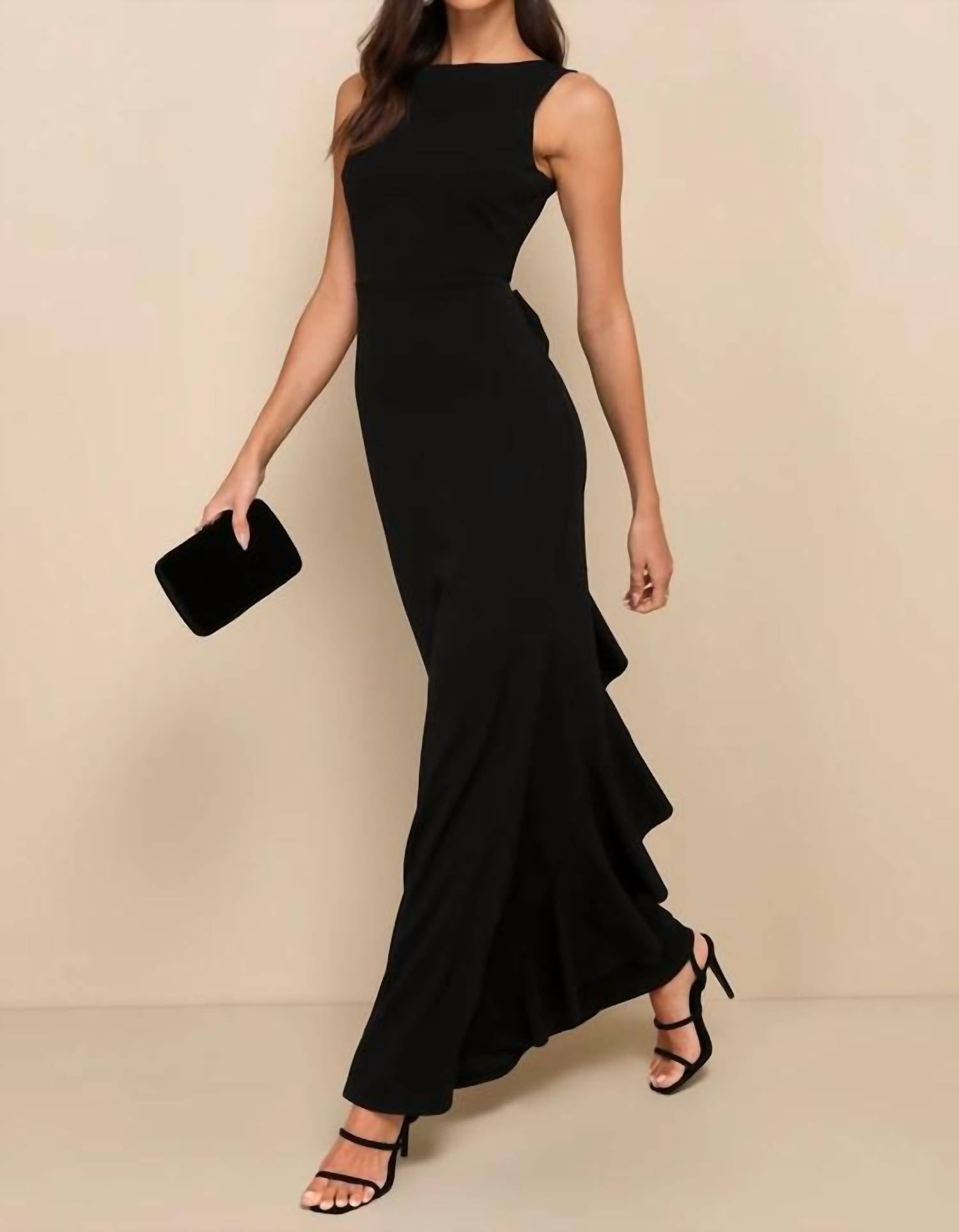 Lulus Exquisite Refinement Backless Bow Ruffled Maxi Dress in black - women's dress - alternate view