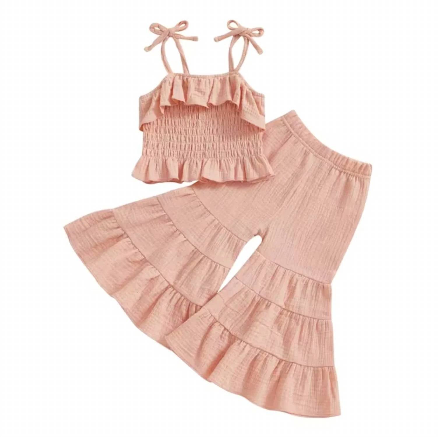 Ajc Wholesale - Girls' Wide Leg Tied Sleeve Set