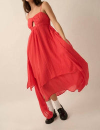 Promesa - Pleated Keyhole Bodice Layered Gauze Maxi Dress