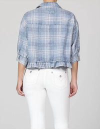 Miss Me Women's Denim Plaid Top in blue - women's shirt - detail view