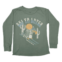 TINY WHALES Kid's Ski Ya Later Long Sleeve Tee in forest green - kids' shirt